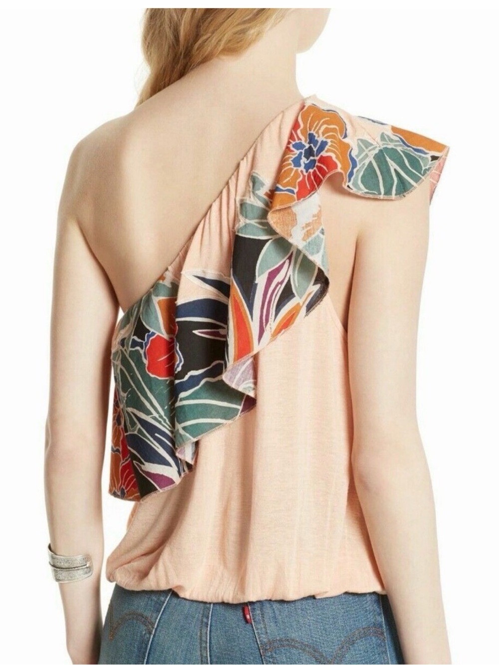 Free People Peach One-Shoulder Floral Ruffle Camisole - Picture 2 of 7